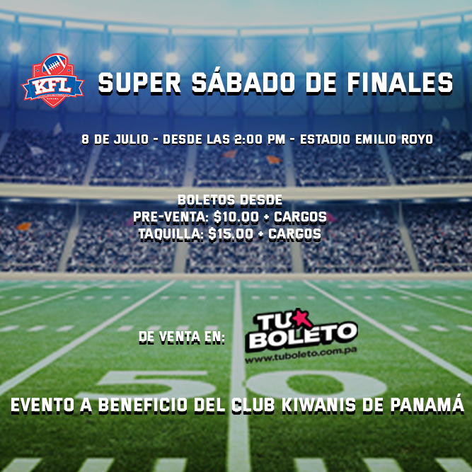 Plot promocional del evento SUPER SÁBADO DE FINALES KFL con precios y mapa.