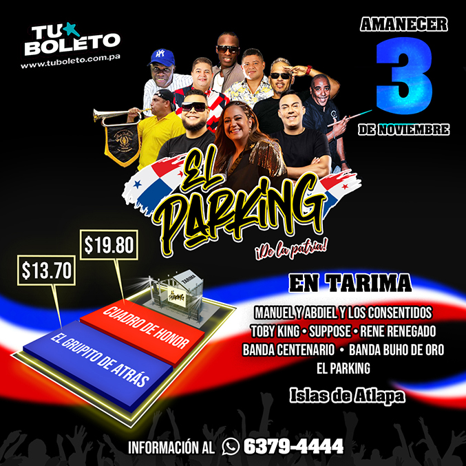 Plot promocional del evento EL PARKING con precios y mapa.