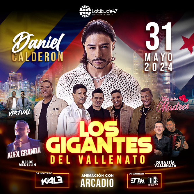 Plot promocional del evento LOS GIGANTES DEL VALLENATO con precios y mapa.