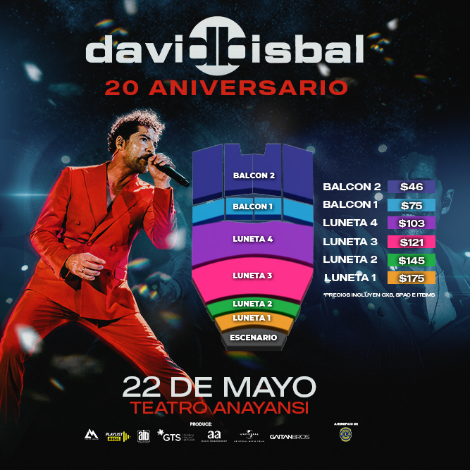 Plot promocional del evento DAVID BISBAL con precios y mapa.