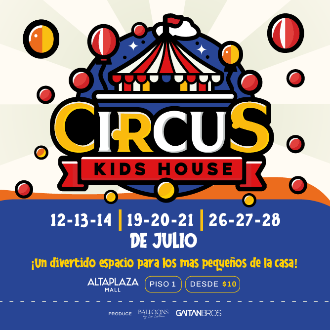 Plot promocional del evento CIRCUS KIDS HOUSE con precios y mapa.